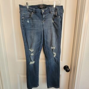 Torrid Premium Hi-Rise Stretchy Ankle Crop Distressed Medium Wash Denim Jeans